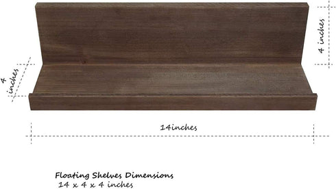 Space Art Deco,Set of 3 Floating Shelves Wall Mounted,Rustic Wood Wall Shelf, Great for Home, Office,Bedroom, Bathroom, Living Room, Kitchen Decorative,14 Inch (Brown)