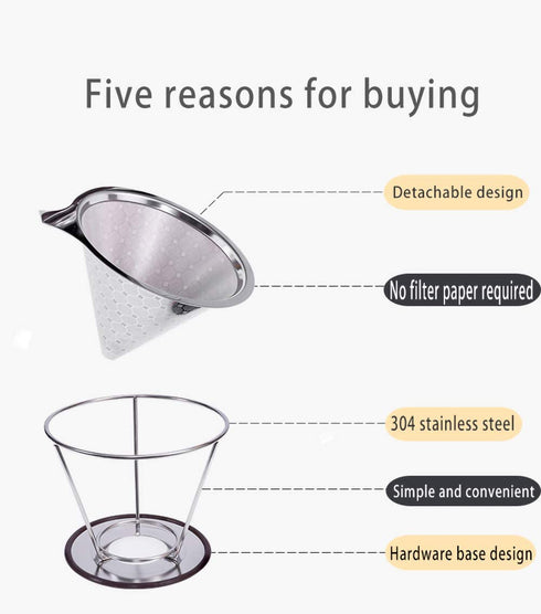 AINAAN Honeycombed Stainless Steel Coffee Filter, Reusable Tapered dripper with Removable Cup Holder, 2019, New Generation