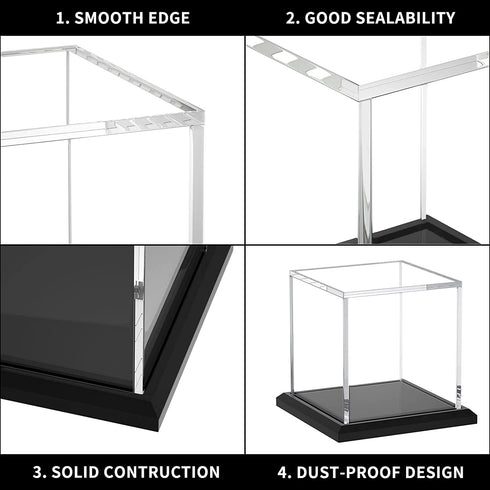 FEMELI Acrylic Display Case, Clear Box Cube Organizer Stand with Base, Assembled Countertop Showcase for Home Collections Action Figures Toys (4in)