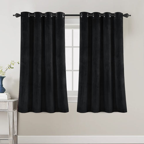 Velvet Curtains for Bedroom-Velvet Curtains 63 Inches Room Darkening Super Soft Luxury Velvet Textured Drapes Thermal Insulated Grommet Panels for Living Room(2 Panels, 52 x 63 Inch, Black)