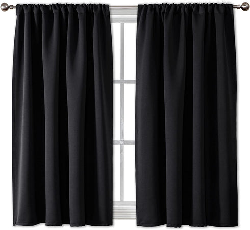 Rutterllow Blackout Curtains for Bedroom, Thermal Insulated Room Darkening Rod Pocket Curtains for Living Room,2 Panels (42x45 Inch, Black)