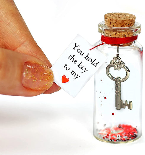 You Hold The Key to My Heart - Romantic Message in a Bottle to Give Boyfriend or Girlfriend - Wish Jar with a Card for Husband or Wife (Key in a bottle, You Hold The Key to My Heart)
