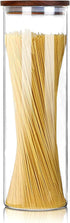 Vensp Tall Borosilicate Glass Food Storage Jar for Spaghetti,Spaghetti Container(63 Floz), Noodle Holder Storage Sealed Container with Wooden Lid,Airtight Clear Glass Kitchen Canister Wood Lid