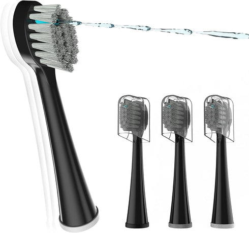 Replacement Flossing Toothbrush Heads - Compact Floss Brush Head with Crystal Cap- 3 Count - Black