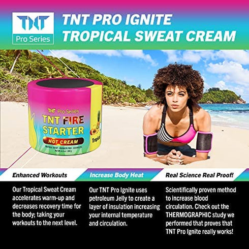 Hot Sweat Cream Pre Workout Enhancer Sweat Gel |TNT Pro Ignite Thermogenic Hot Cream for Max Sweat | Body Gel Tropical Scent 6.5oz