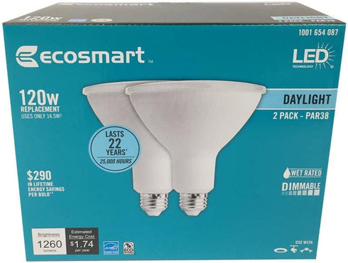 EcoSmart 120W Equivalent Daylight PAR38 Dimmable LED Flood Light Bulb (2-Pack)