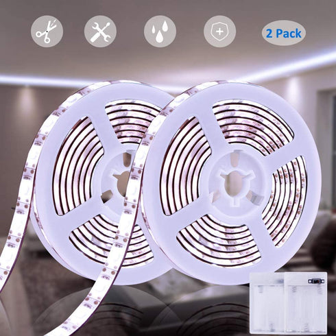 Battery Powered Led Strip Lights Dmeixs White Strip Lights Waterproof 6.56ft Led Battery Strip Flexible Sticky Led Strip Lights Kit for Bedroom Indoor Outdoor Led Lights 2 Pack