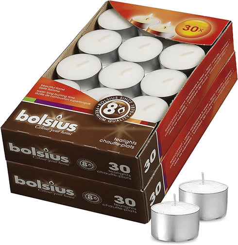 BOLSIUS 60 Count White Tealight Candles - Unscented Lights with 8 Hour Burning Time - Premium European Quality - Special for Weddings, Home Decor, Spa, Restaurants, Parties, and Special Occasions
