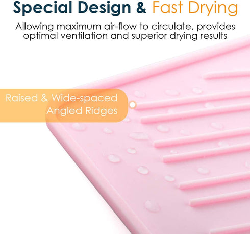 Nuovoware Silicone Dish Drying Mat, 16" x 14" Large Mat, Pink Kitchen Accessories, Easy Clean Dishwasher Safe Heat-Resistant Countertop Protection Trivet Multifunctional Kitchen Heat Proof Mat - Pink