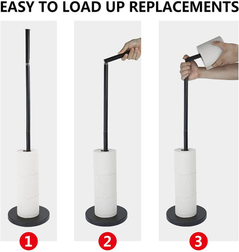 YCWIN Matte Black Toilet Paper Holder Stand with Storage for 6 Rolls of Toilet Tissue for Bathroom, Modern Free Standing Toilet Paper Roll Holder Stand, Rustproof Finish and Weighted Pedestal, Black