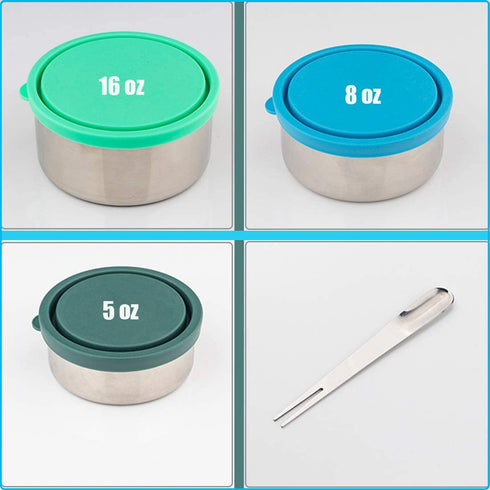 Timiuu Stainless Steel Lunch Box Food Storage Containers with Leak-proof Lids | Reusable Snack Food Nesting Containers for Kids or Adults | Set of 3, Eco-Friendly, BPA Free | 5oz, 8oz, 16oz