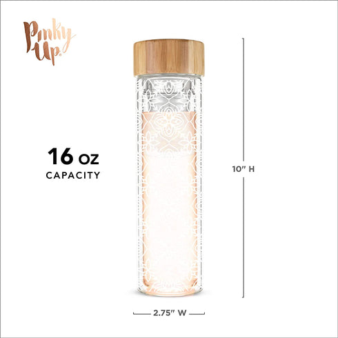 Pinky Up Blair Travel Infuser Mug, Double-Walled Glass, Stainless Steel Strainer, 16 Oz, Marrakesh