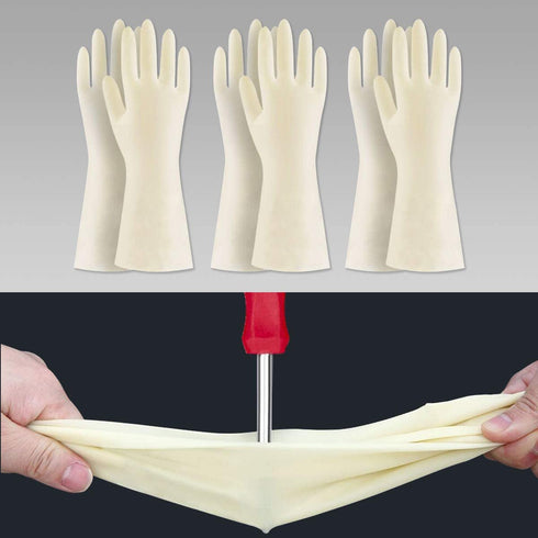 BOOMJOY Cleaning Gloves, Dishwashing Gloves, Reusable Rubber Kitchen Gloves Heavy Duty, Bathroom, White, 3 Pairs, Size-L
