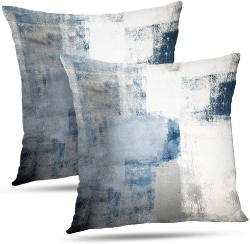 Alricc Set of 2 Grey Throw Pillow Covers Blue and Grey Art Decorative Cushion Cover for Home Bedroom Sofa Living Room 16X16 Inches