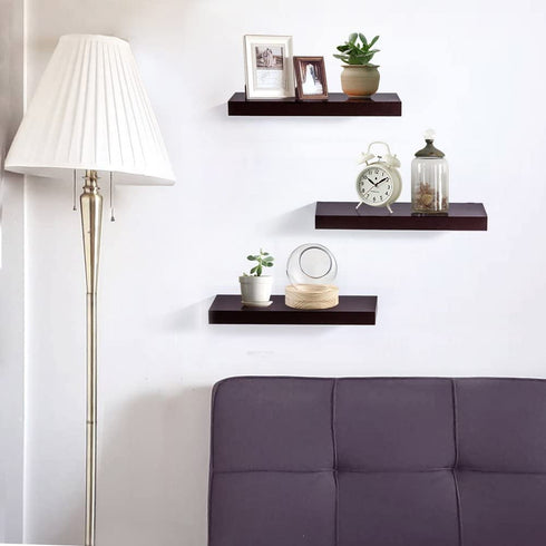ZGZD Floating Shelves for Wall, Easy to Install, Set of 3, 5.9" Deep (Espresso Brown)