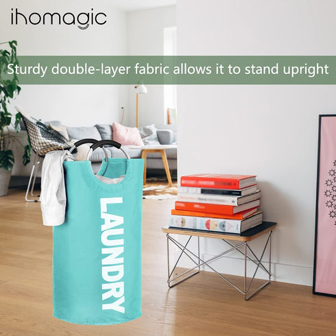 IHOMAGIC 120L Large Size Laundry Hamper, Laundry Washing Baskets with Sturdy Handles, Durable Fabric Folding Laundry Basket Portable Laundry Bag for Clothing Toy Organization (XL, Light Blue)