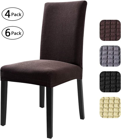 Fuloon 4 Pack Super Fit Stretch Removable Washable Short Dining Chair Protector Cover Seat Slipcover for Hotel,Dining Room,Ceremony,Banquet Wedding Party (Coffee)