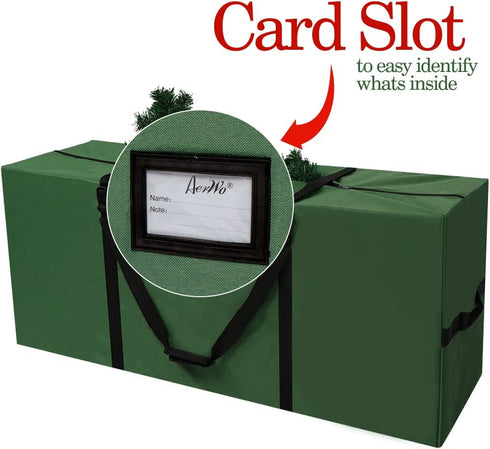 AerWo Christmas Tree Storage Bag, Extra Large Christmas Storage Containers Fits Up to 9ft Artificial Tree, Heavy-Duty Waterproof 600D Oxford Xmas Holiday Tree Bag with Card Slot(65? X 31? X 15?, Green)