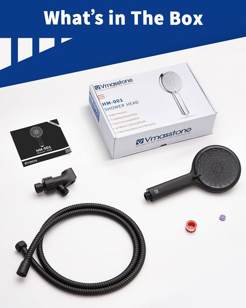 High Pressure Handheld Shower Head VMASSTONE 4-Setting Shower head Kit - Jet Water Mode - with 59" Stainless Hose and Adjustable Mount Excellent Replacement for Bath Showerhead (HM-001 Matte Black)
