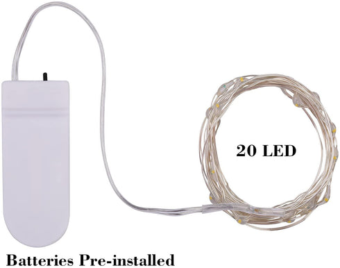 20 Pack LED Fairy Lights Battery Operated,7.2ft 20 LED Silver Wire Warm White Mason Jar Lights,Firefly Mini Led String Lights for Mason Jars Party Crafts Wedding Decorations