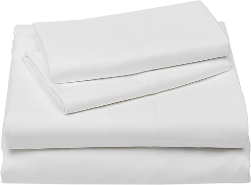 Amazon Basics Deluxe Microfiber Striped Sheet Set, Bright White, Queen
