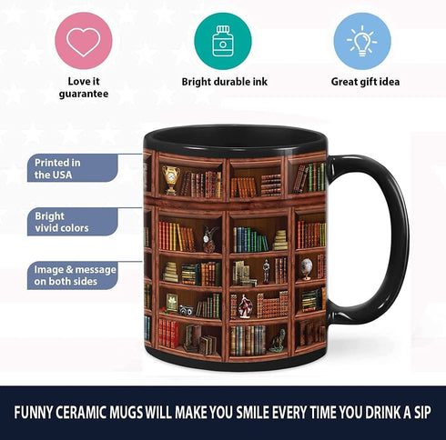 Library Bookshelf Mug Funny Book Mug,Library Mug,Bookshelf Mug,Book Mug,Bookworm Mug Book Lover Gifts,Bookworm Mug,Birthday Gift for Bibliophile For Men Women Ceramic 11-15Oz Coffee Mug (11oz)