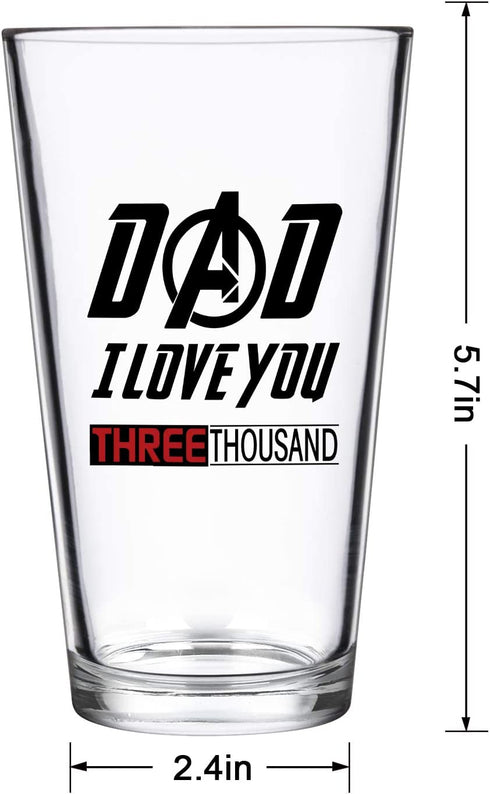 Dad I Love You 3000 Beer Glass, Dad Pint Glass 15Oz - Father's Day Gift or Birthday Gift for Men, Dad, New Dad, Papa from Daughter Son