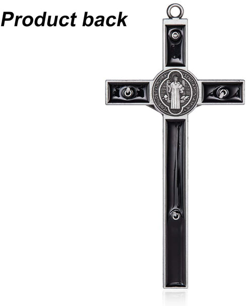 Wellcho Black Enamel Crucifix Wall Cross -Saint Benedict Metal Wall Art-7 Inch Cross Give Blessing and The Spiritual Sacred:Faith Gift for your Acquaintances