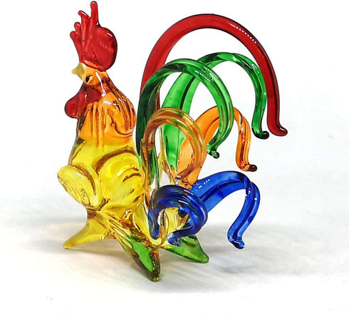 ZOOCRAFT Chicken Figurines Collectibles Hand Blown Glass Rooster Set of 2