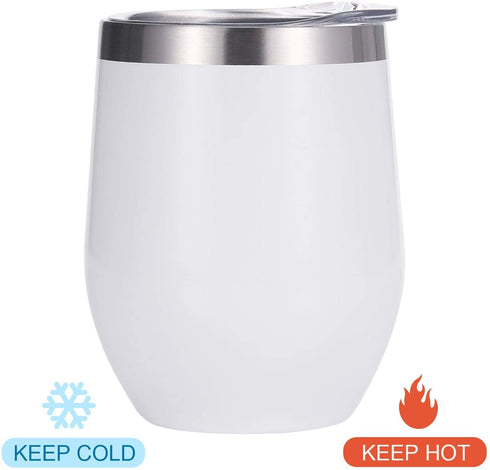 Zonegrace 4 Sets 12 oz Stainless Steel Stemless Wine Glass/Mug, Unbreakable Double Wall Vacuum Insulated thermal White Wine Tumbler with Lids for Wine, Coffee, Including 4 Straws