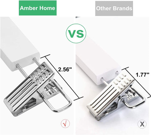 Amber Home 14.17" Solid White Wooden Pant Skirt Hangers 10 Pack, Bottom Hangers for Slacks Trousers Jeans with 2-Adjustable Anti-Rust Clips (White, 10 Pack)