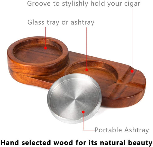 Cigar Ashtray Coaster Whiskey Glass Tray and Cigar Holder, Wooden Ash Tray, Slot to Hold Cigar, Cigar Rest, Cigar Accessory Set Gift for Men Dad, Great Decor for Home,Office or Bar