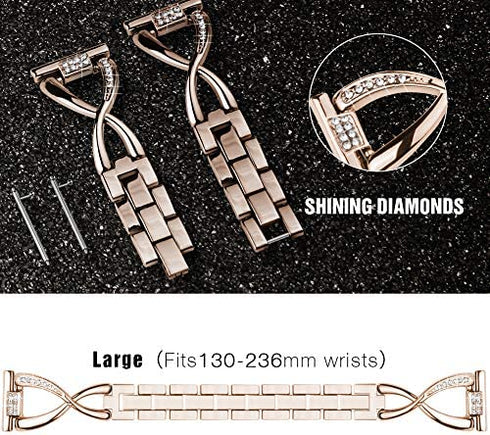 Supoix Compatible for Samsung Galaxy Watch 4/Watch 5 40mm 44mm/Galaxy Watch 3 41mm/Galaxy Watch 42mm/Active 2 Band, 2 Pack 20mm Women Jewelry Bling Metal Replacement Strap (Rose gold)