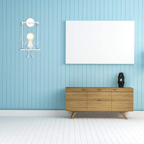 KAWELL Humanoid Creative Wall Light Adjustable Swing Metal Bedside Wall Lamp Modern Decor Wall Sconces Lighting Cartoon Doll Gift Wall Lamps LED Wall Light Fixtures Max 60W E26 White