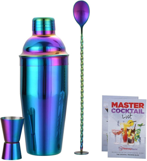24 oz Cocktail Shaker Bartender Set, Stainless Steel Martini Shaker with Built-in Bartender Strainer & Popular Cocktail Recipes Booklet, Professional Bartender Tool for Home or Bar