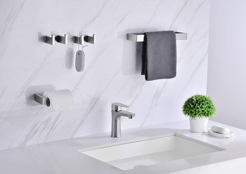 Brushed Nickle 4-Piece Bathroom Hardware Set,Towel Bar+Toilet Paper Holder+2 Robe Towel Hook,JINCROP YF402 SUS 304 Stainless Steel Wall Mounted (Brushed Nickle)