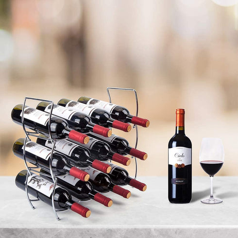 MOCREO Wine Rack, 3-Tier 12 Bottles Stackable Cabinet Wine Organizer Storage Rack freestanding Floor for Cabinet Pantry Holder, Metal