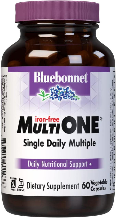 Bluebonnet Nutrition Multi One (iron Free) Vegetable Capsules for Complete Full Spectrum Multiple, B Vitamins, General Health, Gluten free, milk free, kosher, 60 Vegetable Capsules, 2 Month Supply