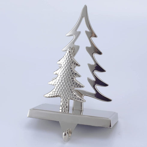 Christmas Tree Stocking Holders for Mantle -Tree Stocking Hanger for Fireplace Christmas Stocking Hangers for Mantel Stocking Hooks for Fireplace Mantel Clips for Christmas Decor (Silver Tree)