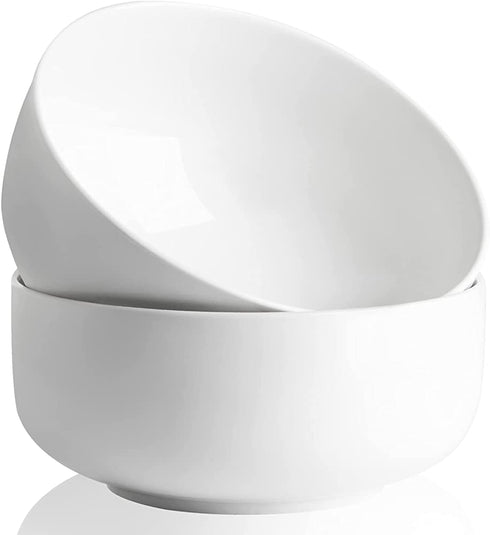 SWEEJAR Large Salad Serving Bowl, 8" Ceramic Bowls for Taco salad, Pasta, Pho, Soup, 2 Quart Mixing Bowl for Family Dinner, Daily Use, Set of Two (White)