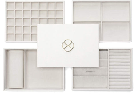 Vlando Jewelry Tray - Faux Leather Multi-Purpose Desktop Drawer Chest Jewelry Accessories Earring Necklace Bracelet Rings Display Storage and Organizer, 35 Grid, White