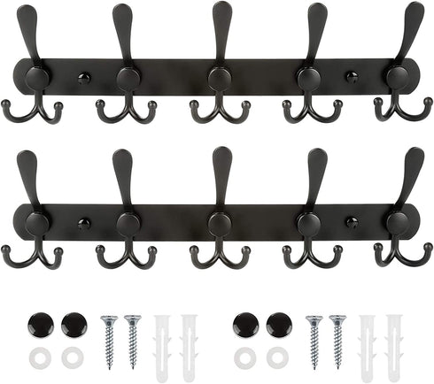 WHITGO Wall Mounted Coat Hook, 2 Packs 15 Hooks Stainless Steel Coat Hook Rail for Coat Hat Towel Purse Robes Bathroom Closet Room