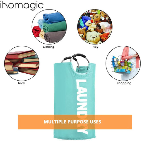 IHOMAGIC 120L Large Size Laundry Hamper, Laundry Washing Baskets with Sturdy Handles, Durable Fabric Folding Laundry Basket Portable Laundry Bag for Clothing Toy Organization (XL, Light Blue)