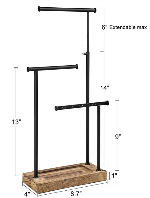 SRIWATANA Jewelry Organizer Stand, Extra Tall Necklace Holder Jewelry Holder (Carbonized Black & Black)
