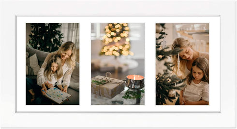 Golden State Art, 7x14 White Photo Wood Collage Frame with Mat displays (3) 4"x6" Pictures (Wood - White with White Mat)