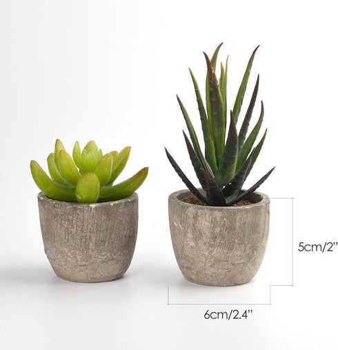 FEPITO 5 Pcs Artificial Succulent Plants with 2 Pcs Plant Hangers?2.4 Mini Faux Succulents Artificial Cactus Aloe Echeveria with Gray Pots Hanging Stems Bulk for Home Indoor Decoration