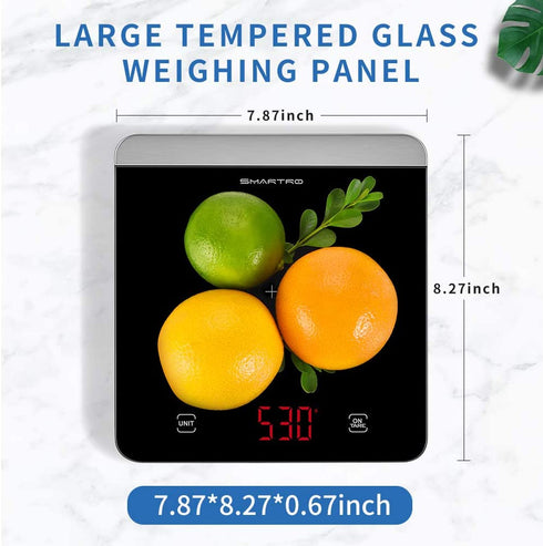 SMARTRO Food Scale, High Accurate Digital Kitchen Scale Weight Grams and Ounces for Cooking Baking, 1g/0.01oz Precise Graduation, Sleek Tempered Glass, Large Platform
