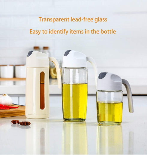 AINAAN Auto Flip Olive Oil Dispenser Bottle,Leakproof Condiment Container,Non-Slip Handle for Kitchen Cooking, 300ml, White, Oil Bottle
