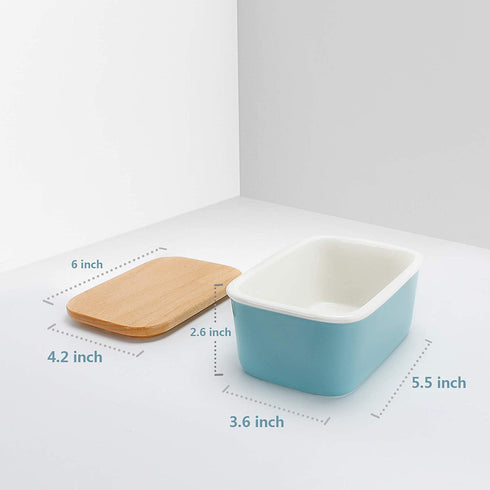 Sweese 301.102 Large Butter Dish - Porcelain Keeper with Beech Wooden Lid, Perfect for 2 Sticks of Butter, Turquoise