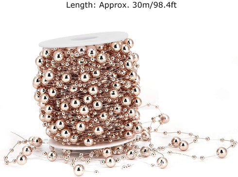 30m Rose Gold Fish Line Beads, Rose Gold Abs Artificial Pearl Beaded Chain, Gypsophila Jewelry for DIY Craft Garland Wedding Center Decoration Party Supplies DIY Wedding Accessories